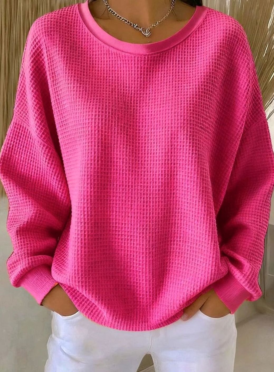 Leonie | Sweat-shirt en tricot gaufré pour femmes, coupe décontractée, col rond, manches longues