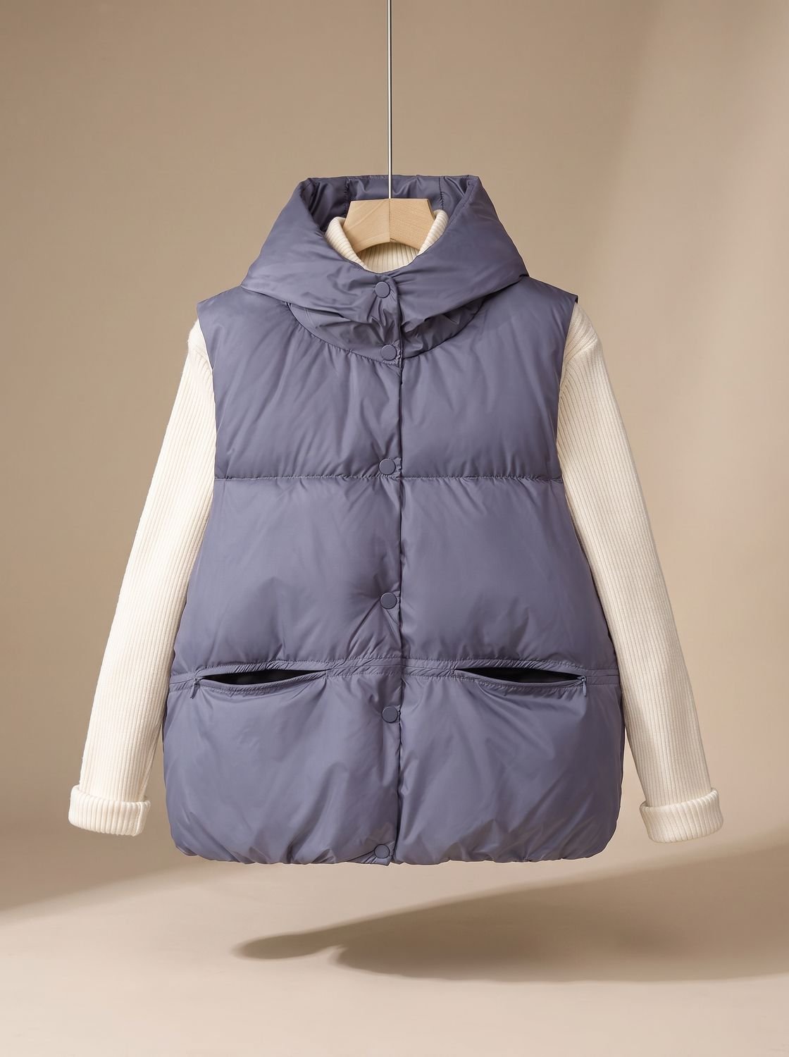 Leonie | Gilet matelassé pour femmes avec capuche, col montant et bouton-pression