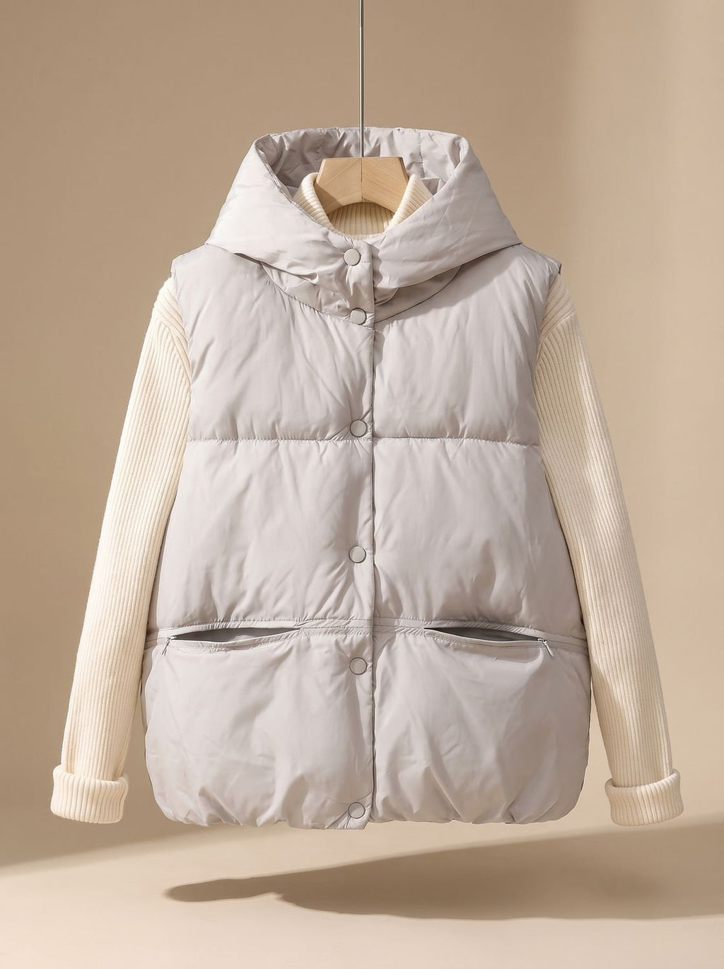Leonie | Gilet matelassé pour femmes avec capuche et col montant à boutons-pression