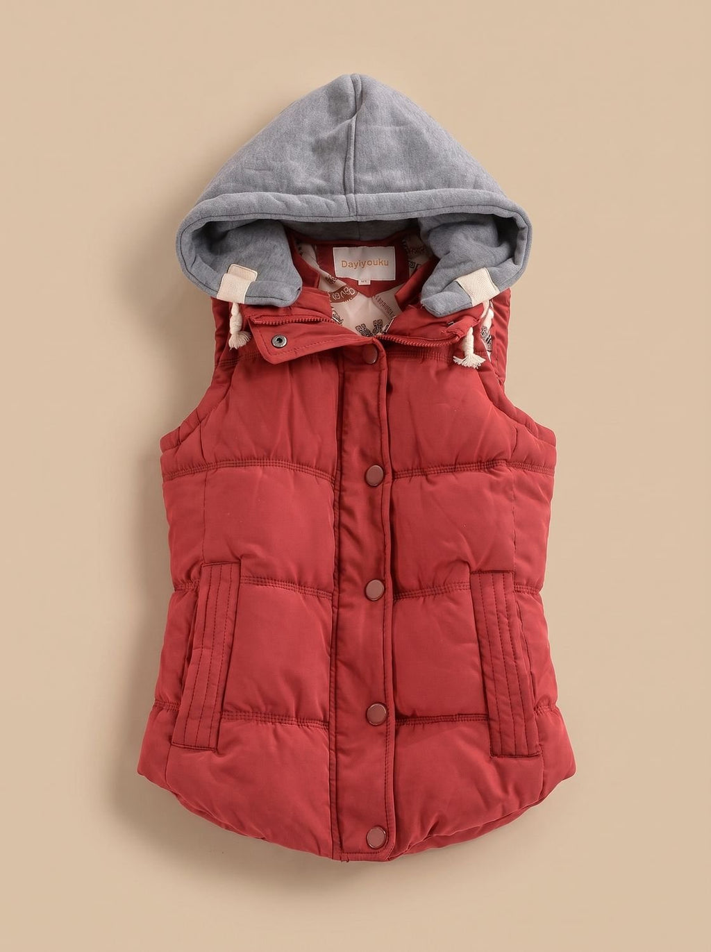 Charlotte | Gilet matelassé pour femmes avec capuche contrastante et patte de boutonnage à pressions
