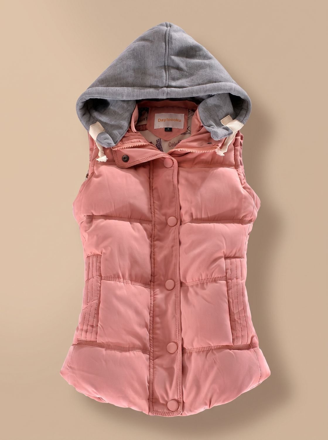 Charlotte | Gilet matelassé pour femmes avec capuche contrastante et patte de boutonnage à pressions