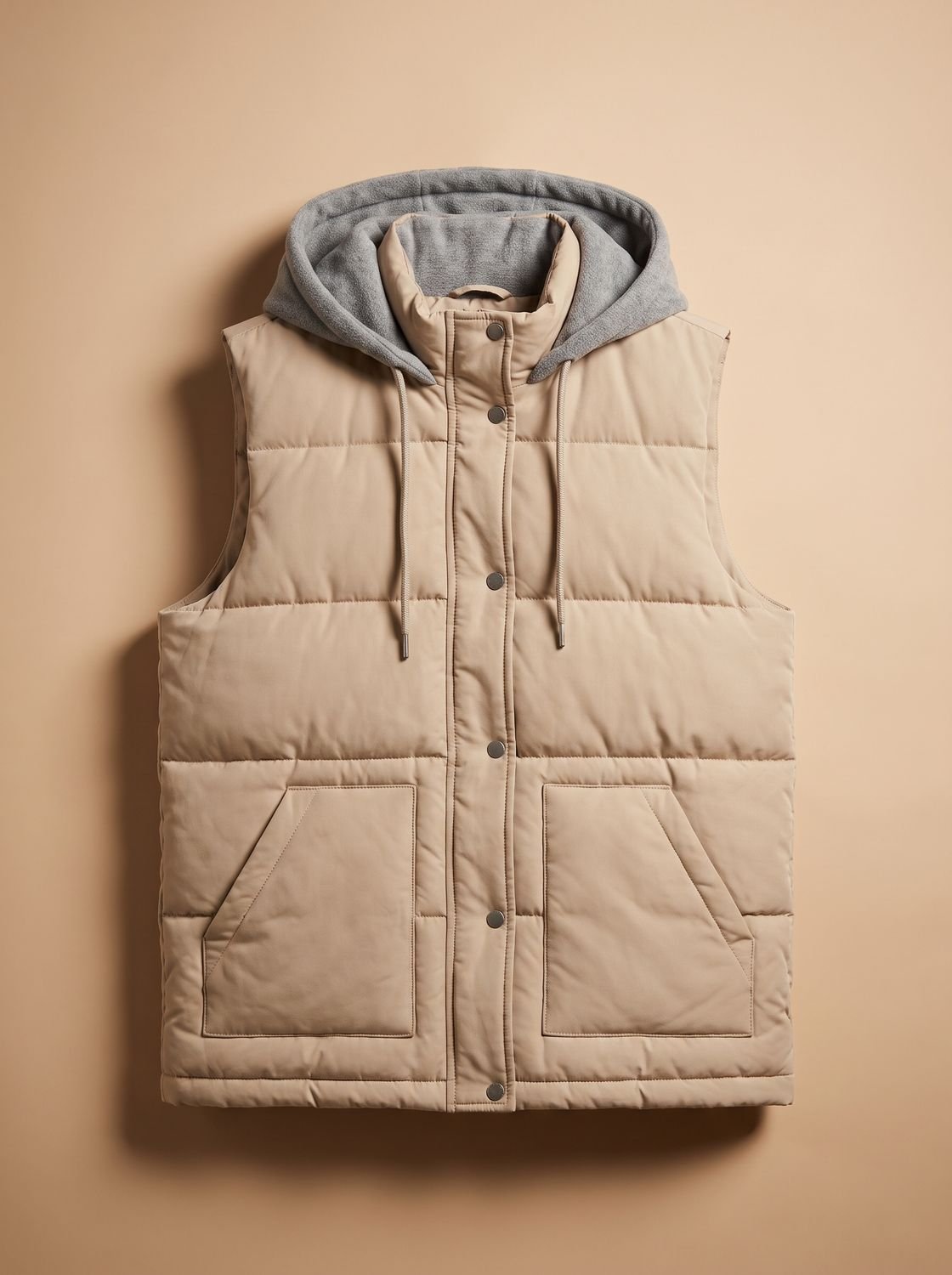 Charlotte | Gilet matelassé pour femmes avec capuche contrastante et patte de boutonnage à pressions