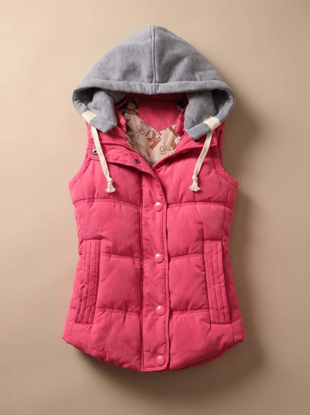Charlotte | Gilet matelassé pour femmes avec capuche contrastante et patte de boutonnage à pressions
