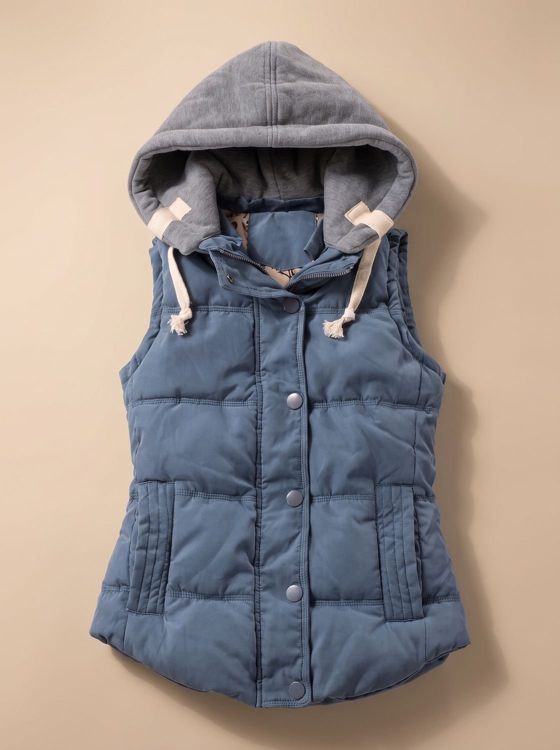 Charlotte | Gilet matelassé pour femmes avec capuche contrastante et patte de boutonnage à pressions