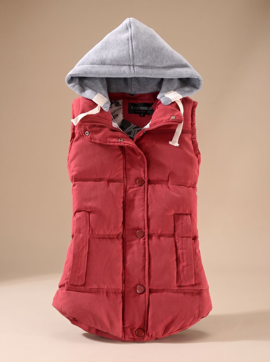 Charlotte | Gilet matelassé pour femmes avec capuche contrastante et patte de boutonnage à pressions
