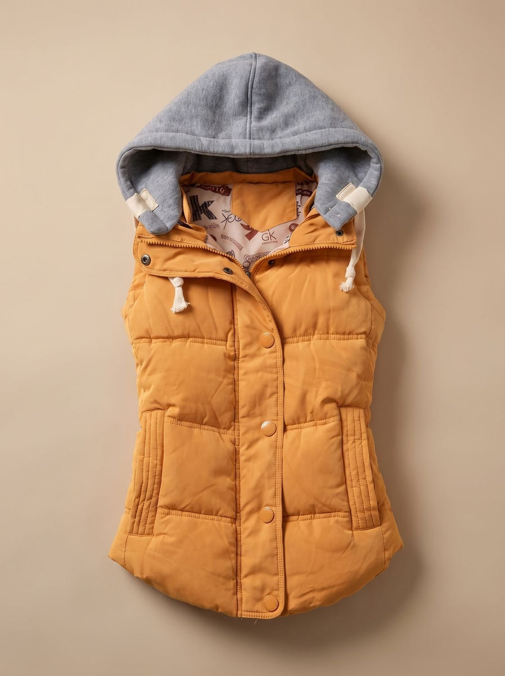 Charlotte | Gilet matelassé pour femmes avec capuche contrastante et patte de boutonnage à pressions