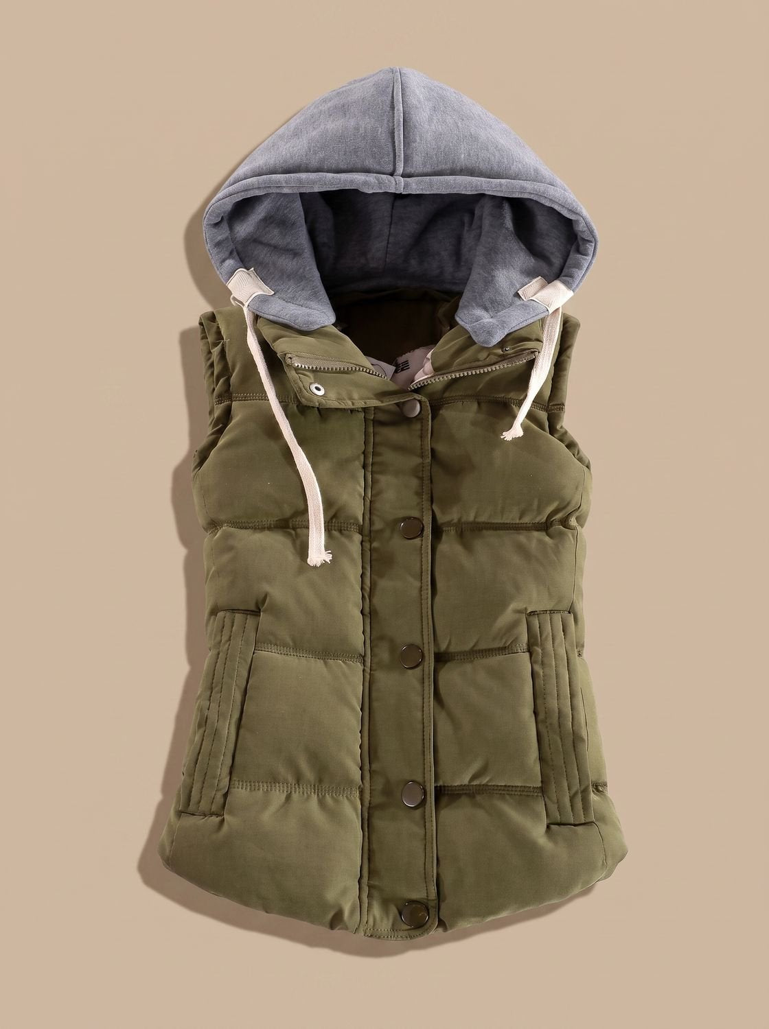 Charlotte | Gilet matelassé pour femmes avec capuche contrastante et fermeture à boutons-pression