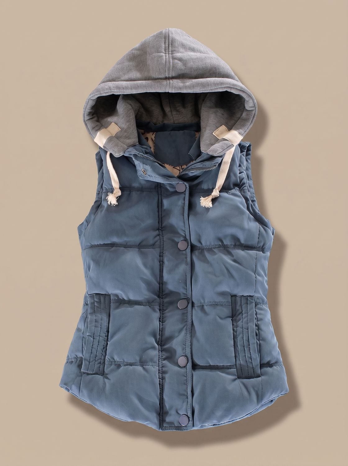 Charlotte | Gilet matelassé pour femmes avec capuche contrastante et fermeture à boutons-pression