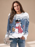 Charlotte | Pull de Noël pour femmes avec motif bonhomme de neige, col rond, manches longues