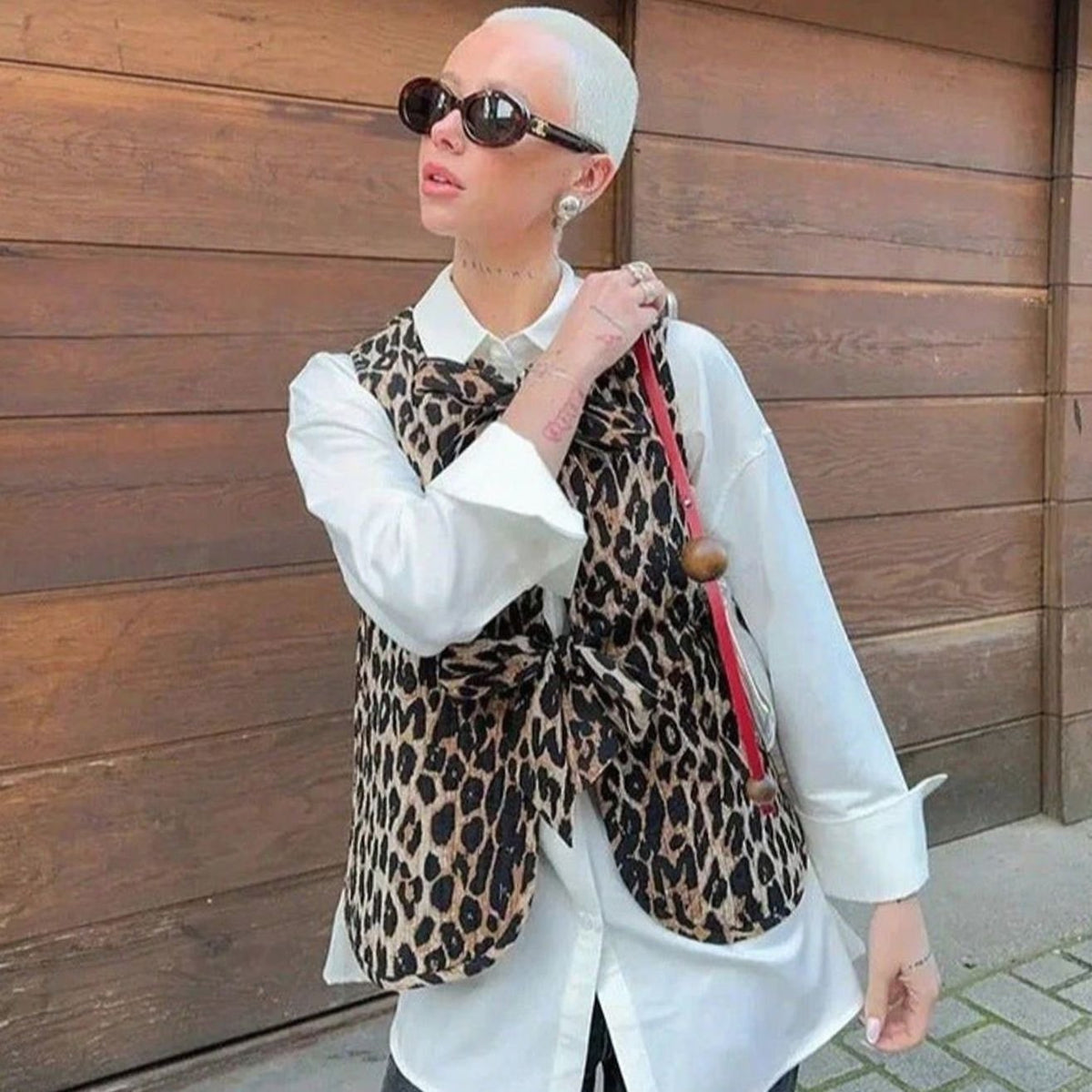 Amelie | Gilet pour femmes à motif léopard avec lien