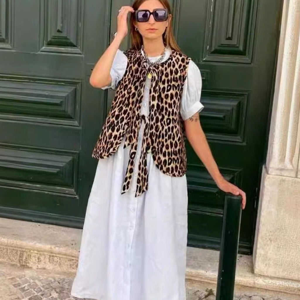 Amelie | Gilet pour femmes à motif léopard avec lien