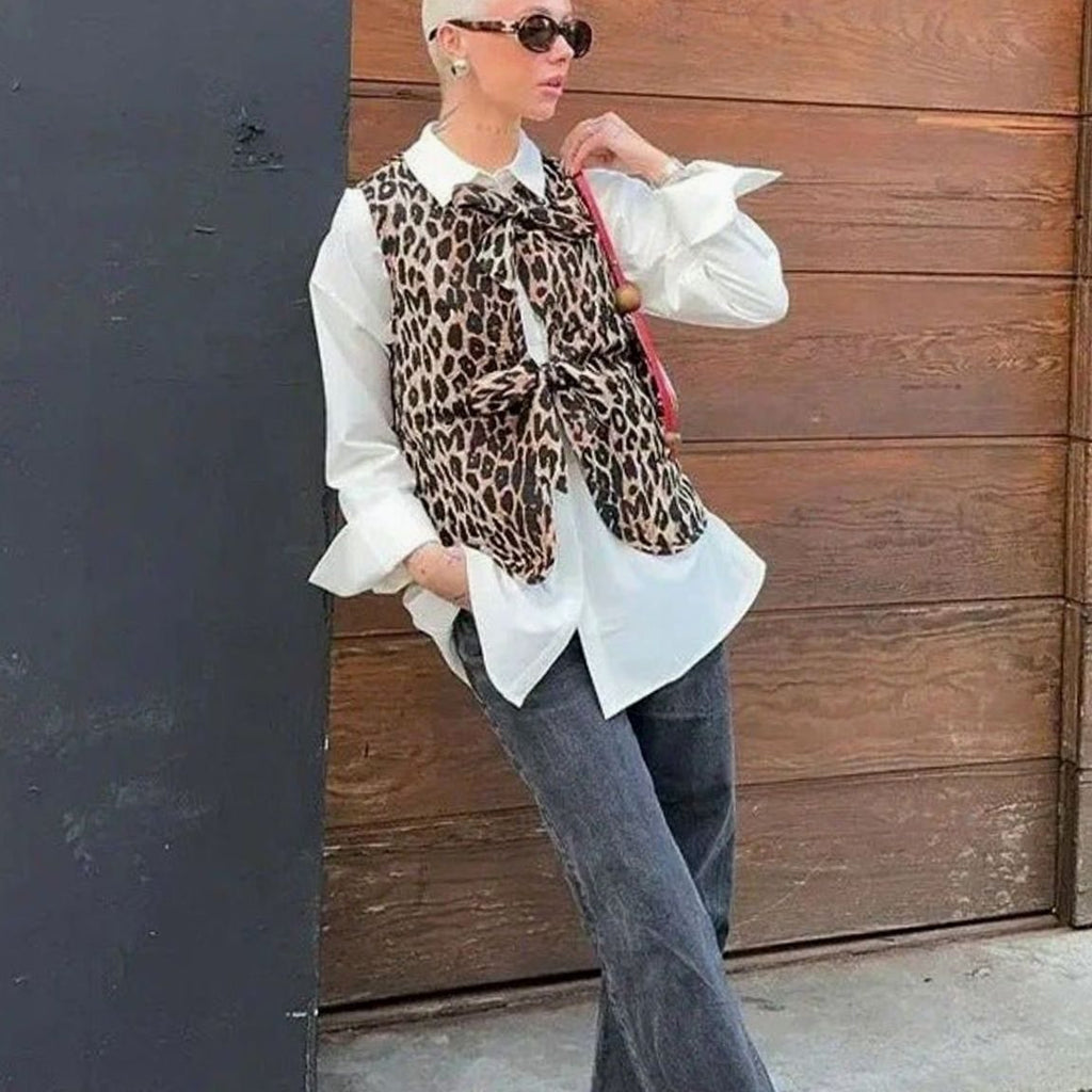 Amelie | Gilet pour femmes à motif léopard avec lien