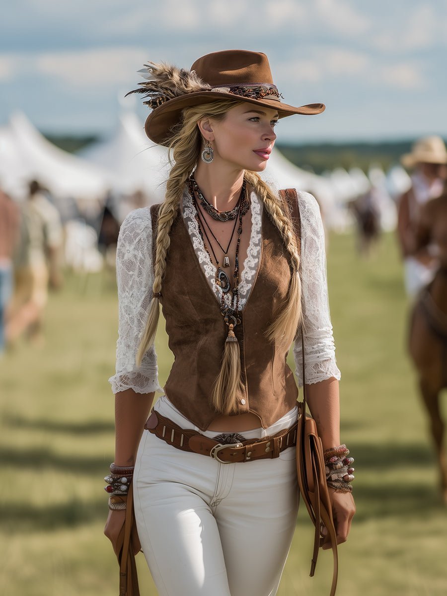 Charlotte | Blouse en dentelle western pour femmes à manches longues cintrée décolleté en V