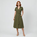 Sophie | Robe midi portefeuille pour femmes avec décolleté en V, ceinture à la taille et poches latérales