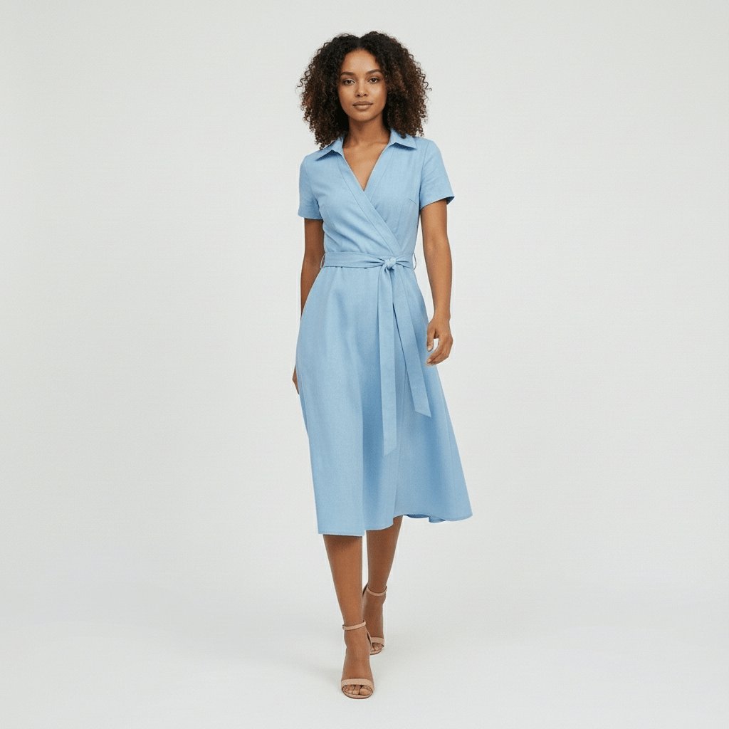 Sophie | Robe midi portefeuille pour femmes avec décolleté en V, ceinture à la taille et poches latérales