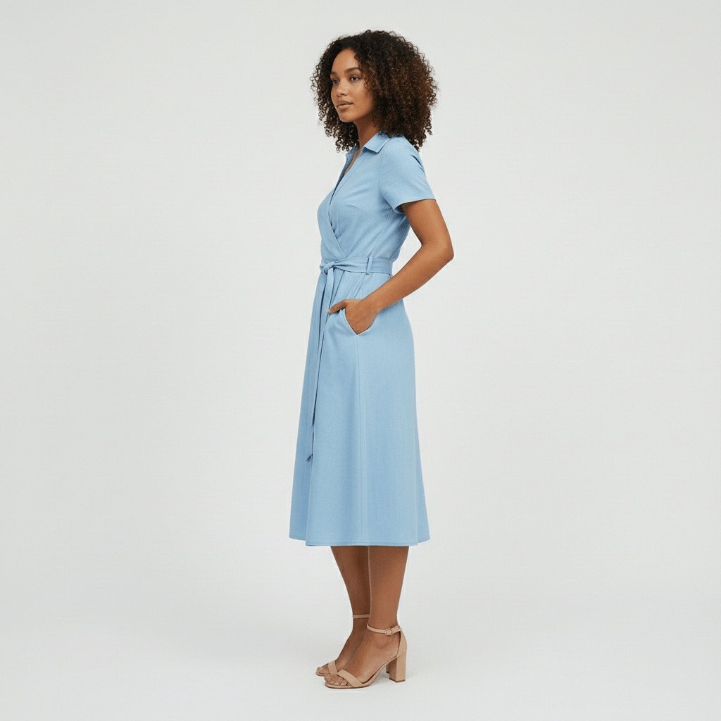 Sophie | Robe midi portefeuille pour femmes avec décolleté en V, ceinture à la taille et poches latérales