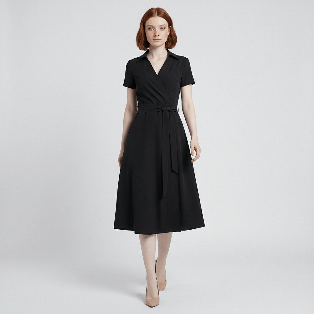 Sophie | Robe midi portefeuille pour femmes avec décolleté en V, ceinture à la taille et poches latérales
