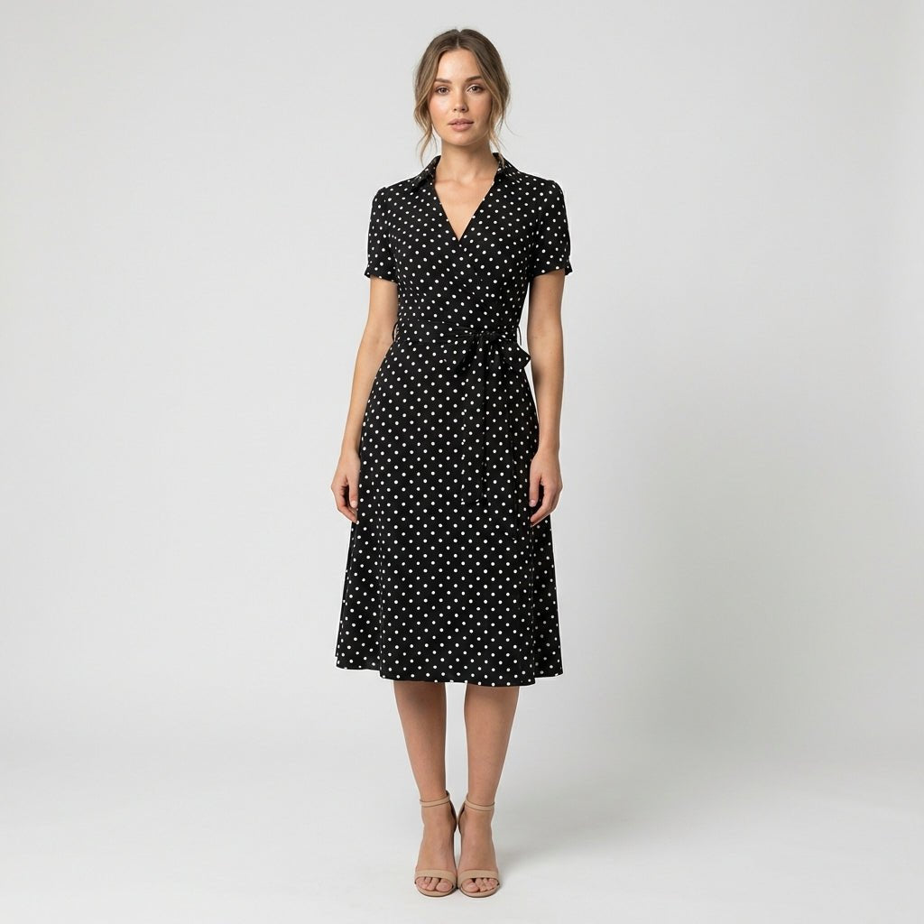 Sophie | Robe midi portefeuille pour femmes avec décolleté en V, ceinture à la taille et poches latérales