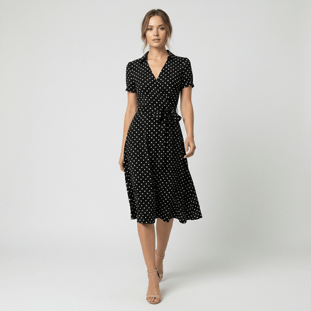 Sophie | Robe midi portefeuille pour femmes avec décolleté en V, ceinture à la taille et poches latérales