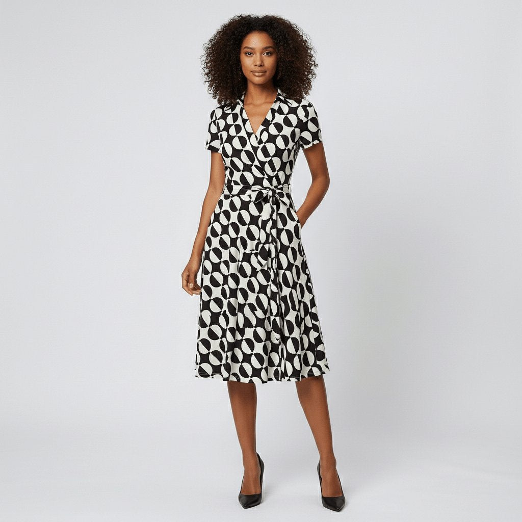 Sophie | Robe midi portefeuille pour femmes avec décolleté en V, ceinture à la taille et poches latérales