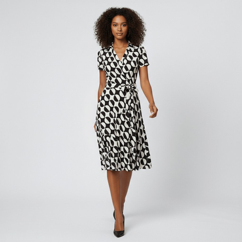 Sophie | Robe midi portefeuille pour femmes avec décolleté en V, ceinture à la taille et poches latérales