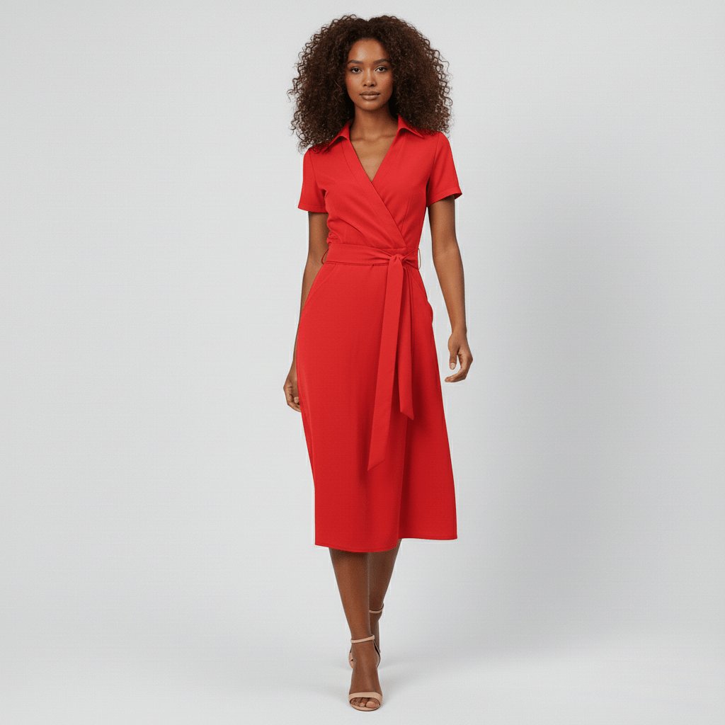 Sophie | Robe midi portefeuille pour femmes avec décolleté en V, ceinture à la taille et poches latérales