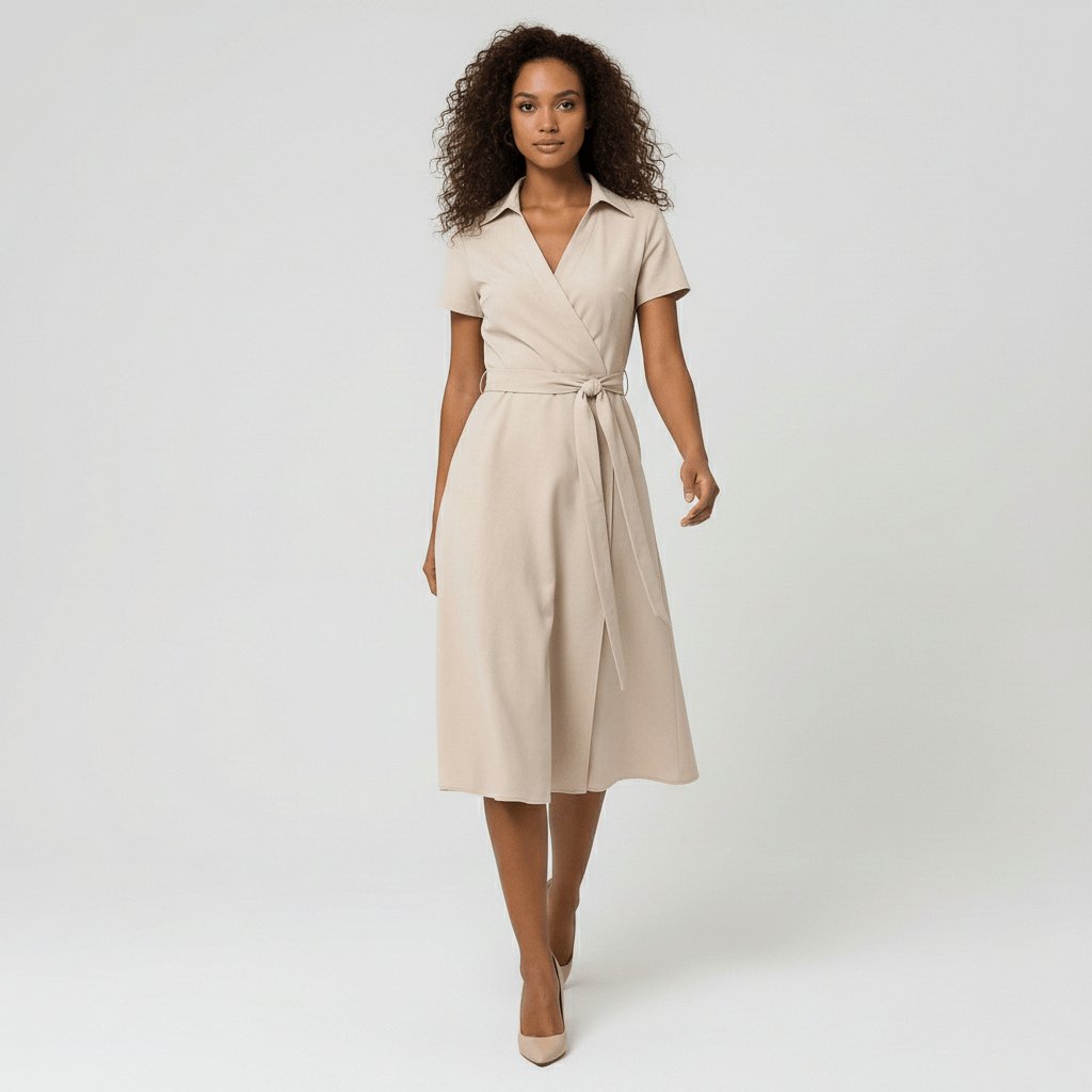 Sophie | Robe midi portefeuille pour femmes avec décolleté en V, ceinture à la taille et poches latérales