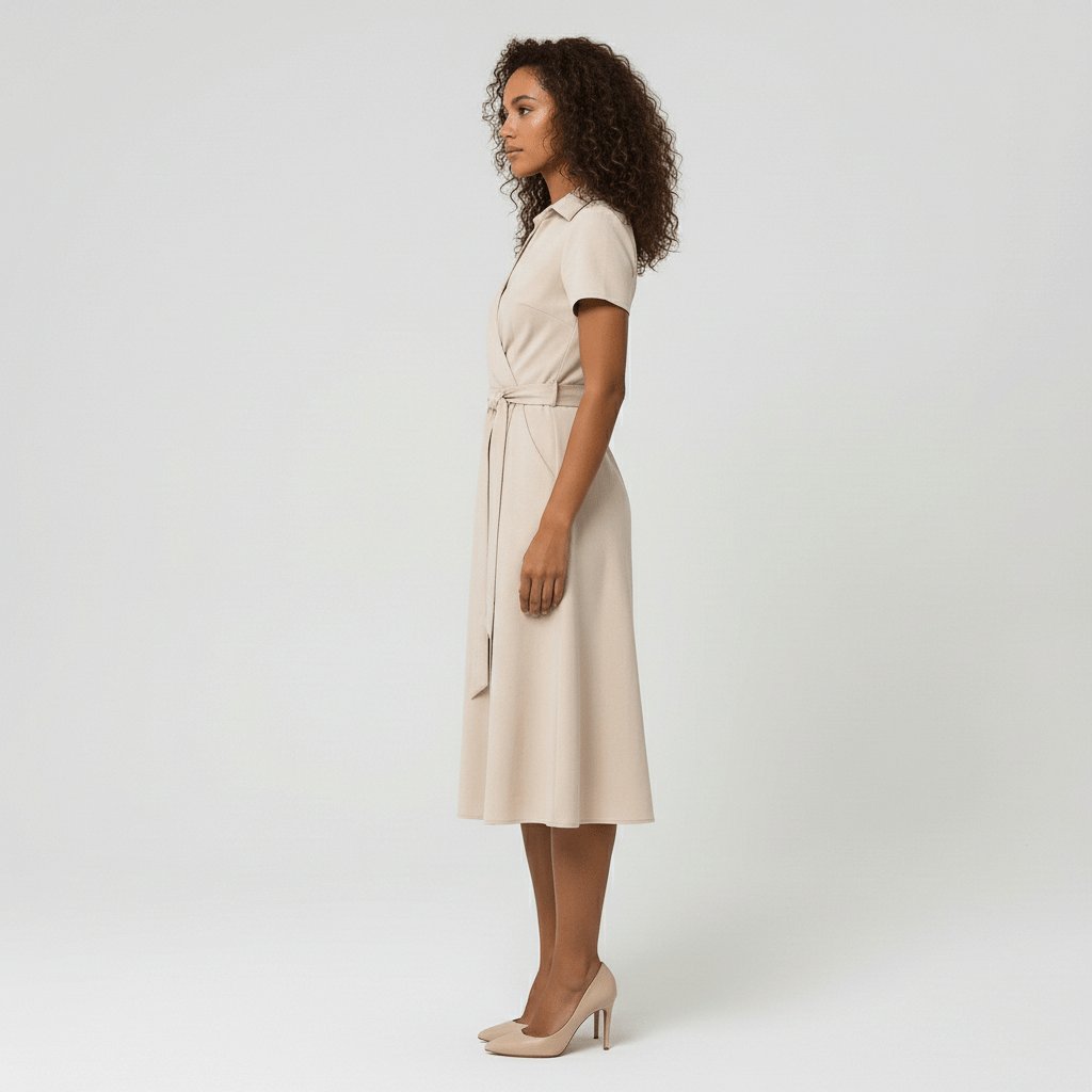 Sophie | Robe midi portefeuille pour femmes avec décolleté en V, ceinture à la taille et poches latérales