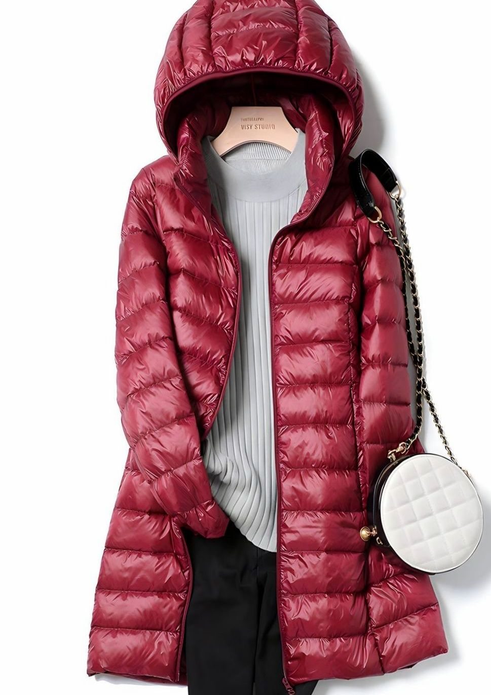 Hannah | Veste d'hiver pour femmes, légère, longue, matelassée, avec capuche amovible
