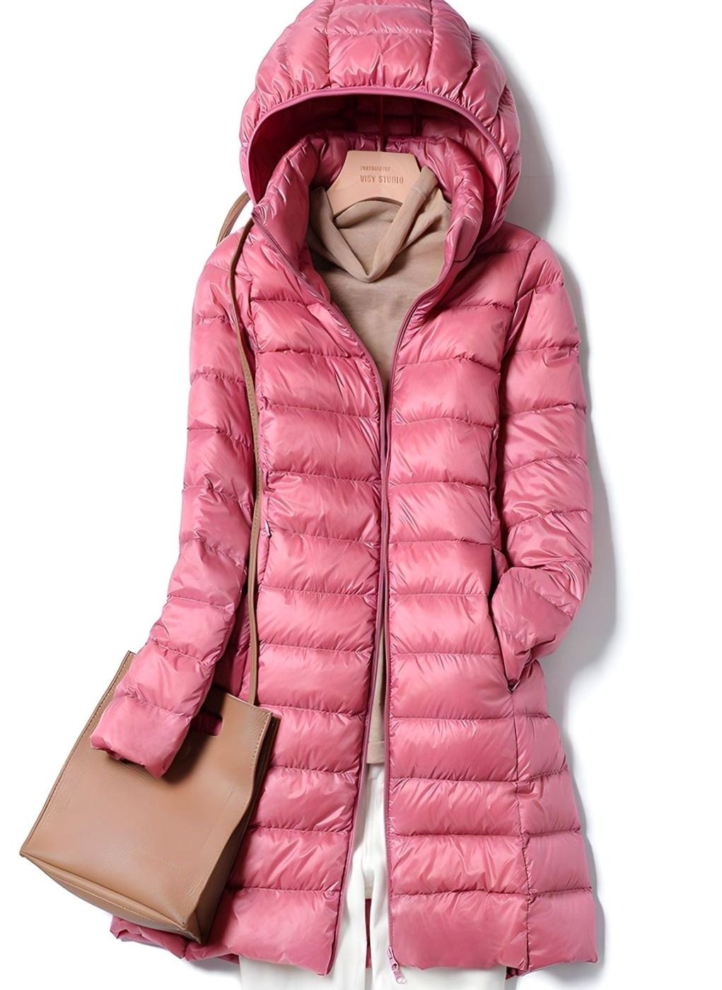 Hannah | Veste d'hiver pour femmes, légère, longue, matelassée, avec capuche amovible