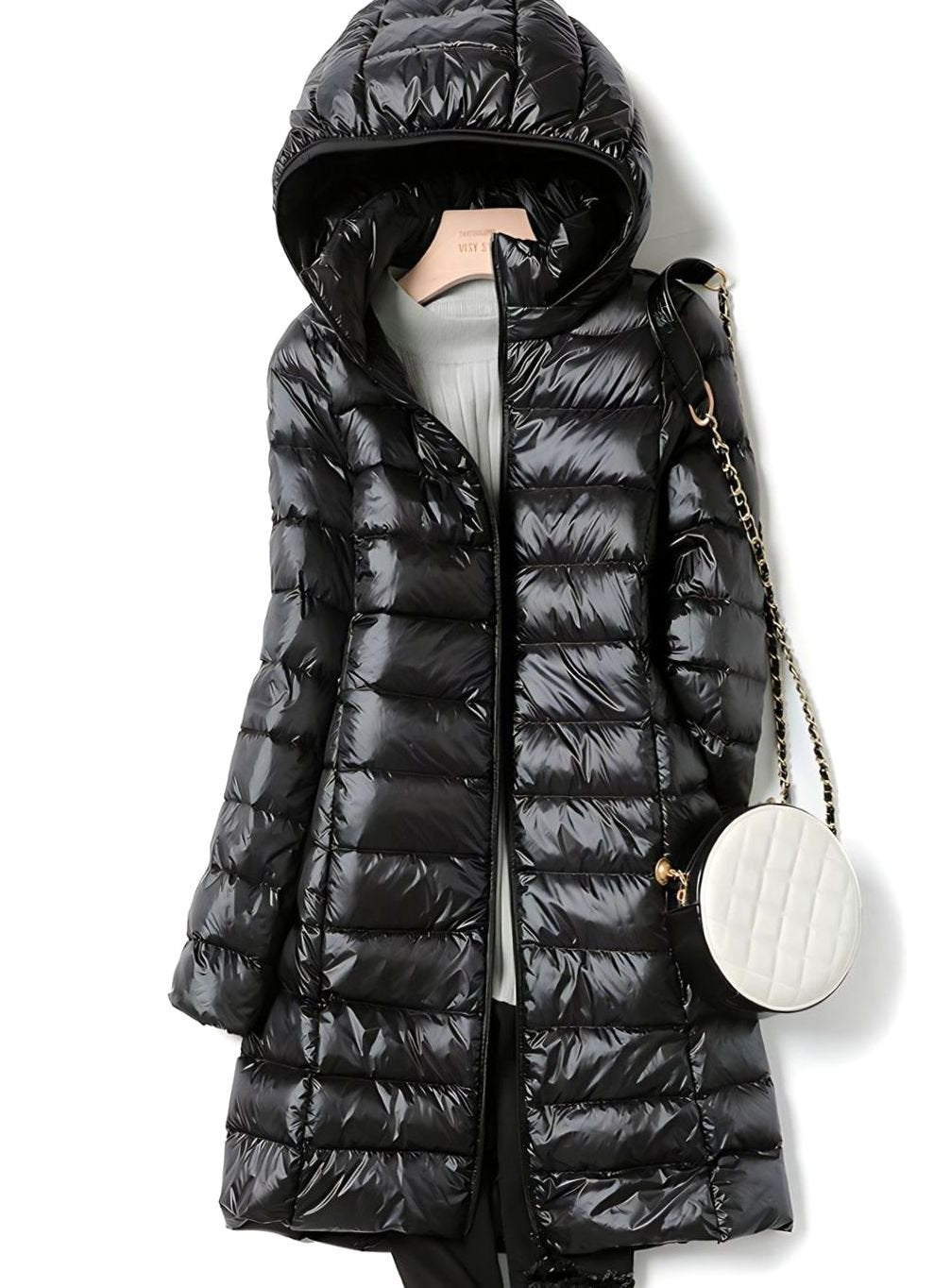 Hannah | Veste d'hiver pour femmes, légère, longue, matelassée, avec capuche amovible