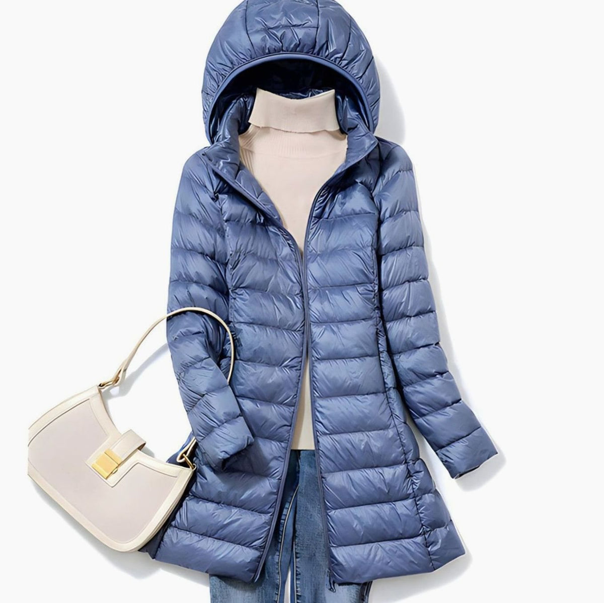 Hannah | Veste d'hiver pour femmes, légère, longue, matelassée, avec capuche amovible