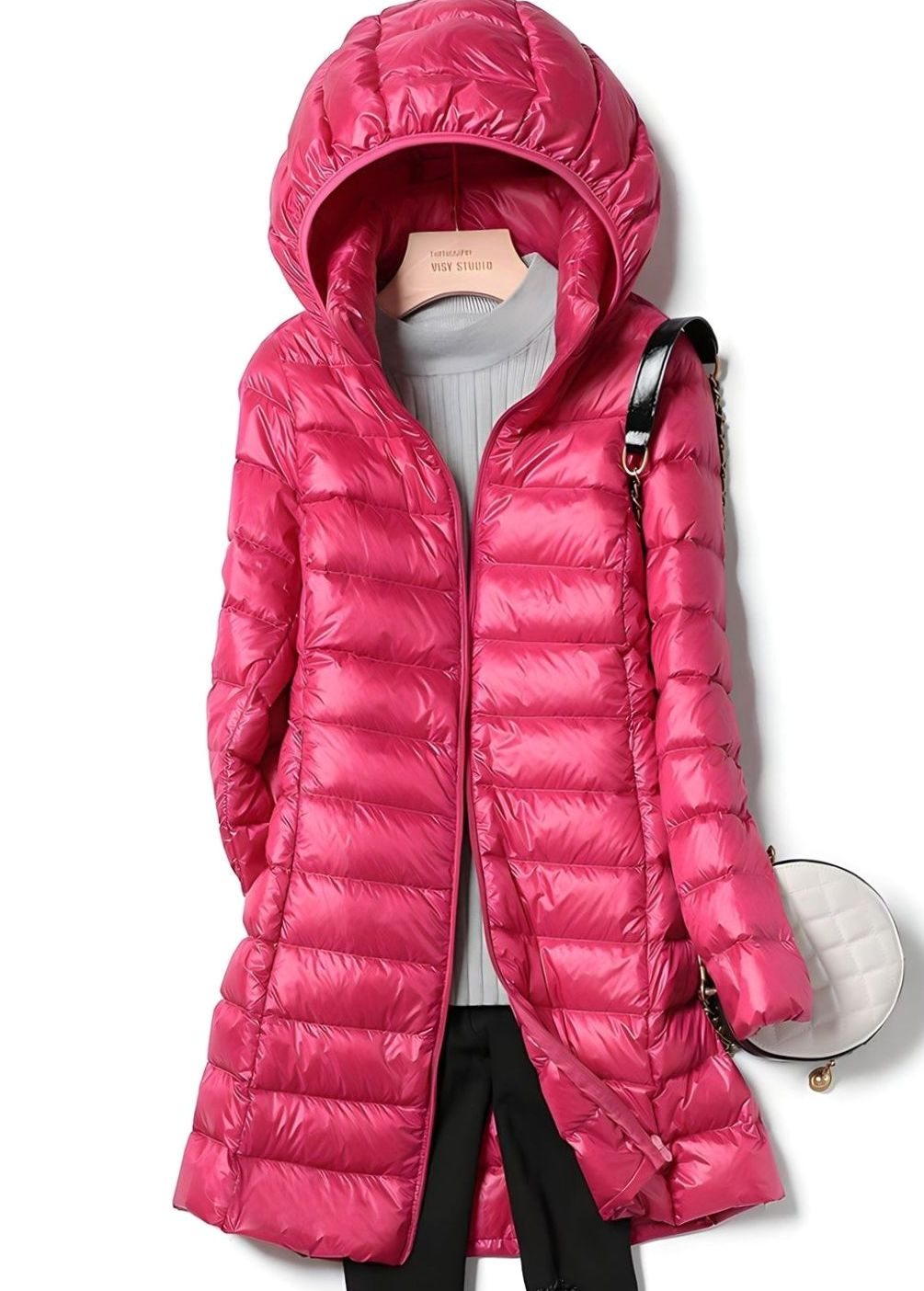 Hannah | Veste d'hiver pour femmes, légère, longue, matelassée, avec capuche amovible