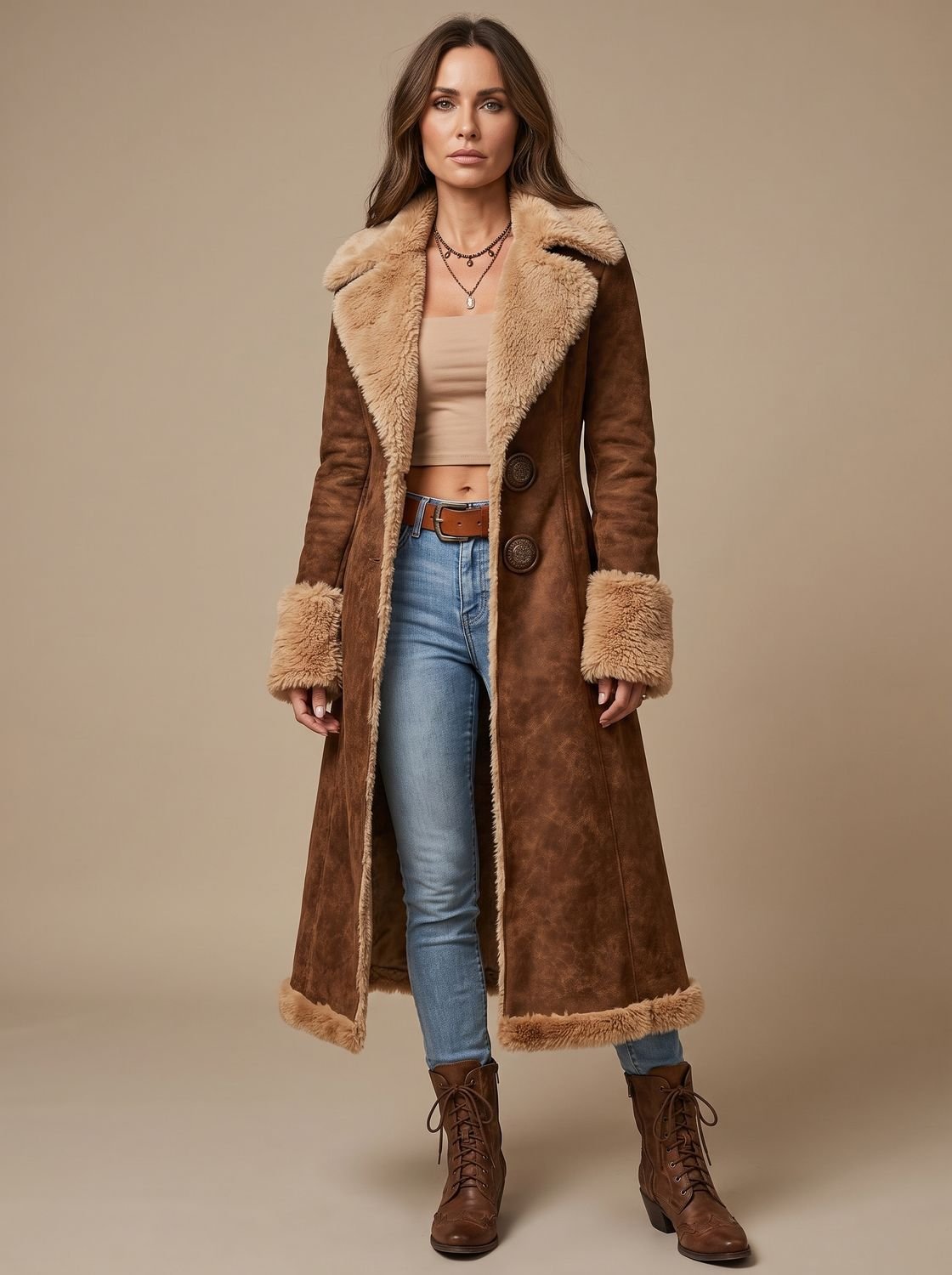 Marie | Manteau d'hiver pour femmes en suède synthétique avec doublure en fausse fourrure