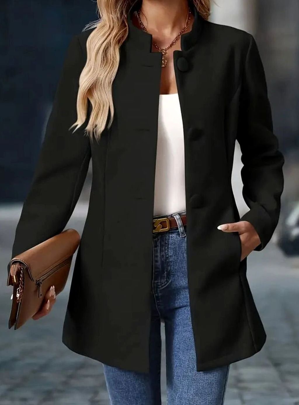 Amelie | Manteau d'hiver pour femmes avec boutons, col montant, coupe longue élégante