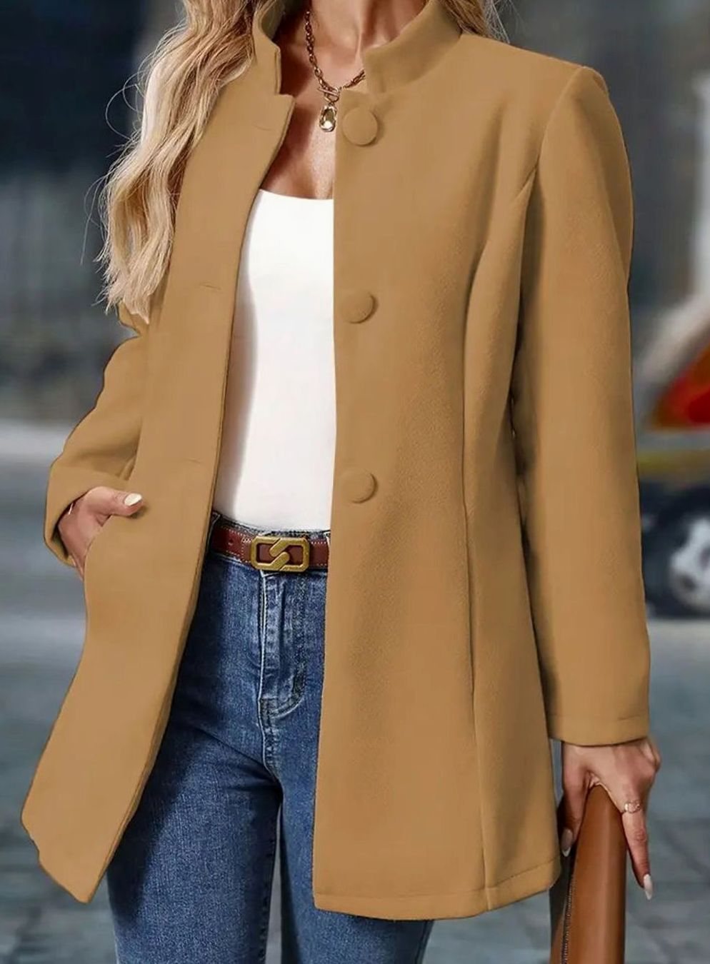Amelie | Manteau d'hiver pour femmes avec boutons, col montant, coupe longue élégante