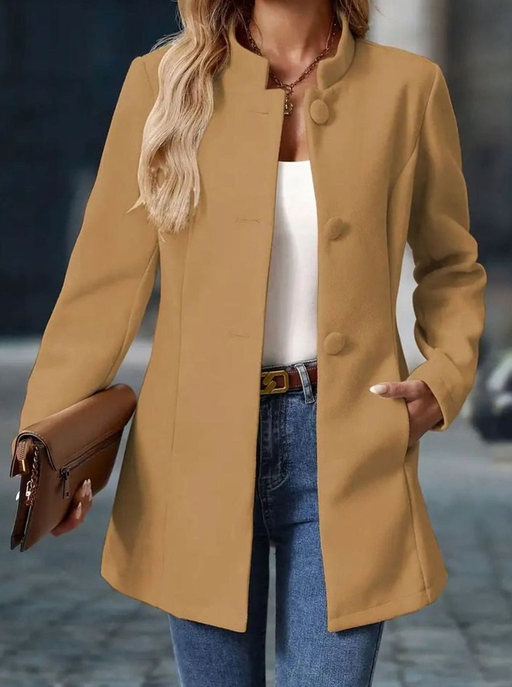 Amelie | Manteau d'hiver pour femmes avec boutons, col montant, coupe longue élégante