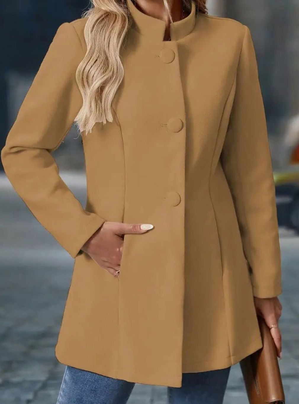 Amelie | Manteau d'hiver pour femmes avec boutons, col montant, coupe longue élégante