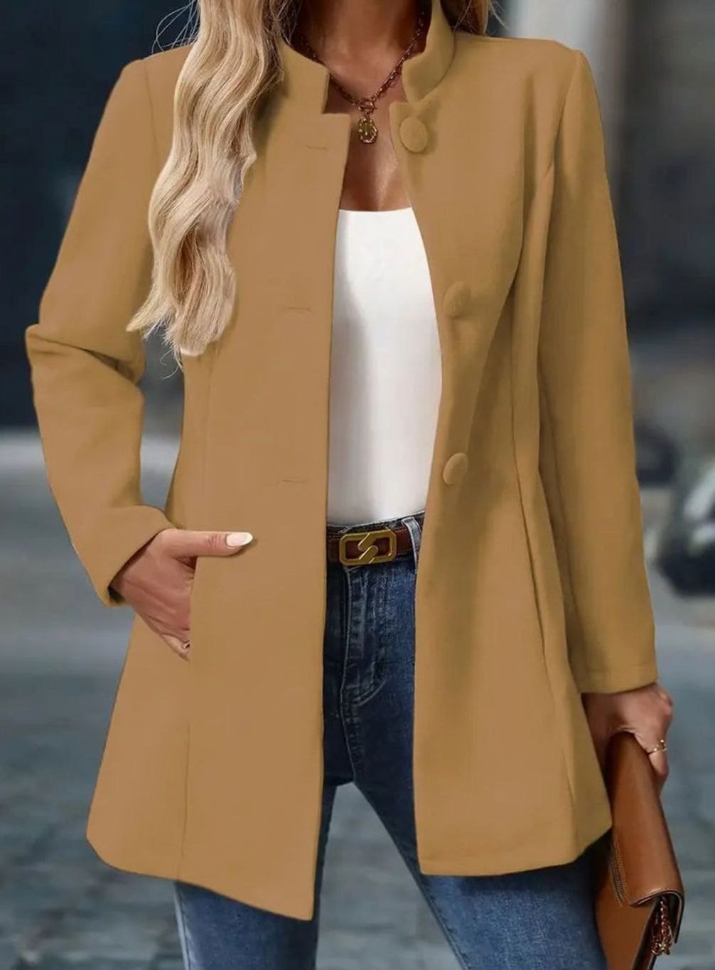 Amelie | Manteau d'hiver pour femmes avec boutons, col montant, coupe longue élégante