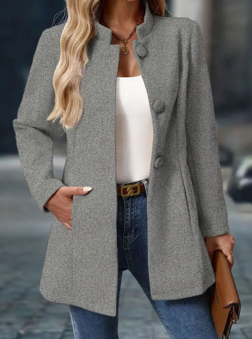 Amelie | Manteau d'hiver pour femmes avec boutons, col montant, coupe longue élégante