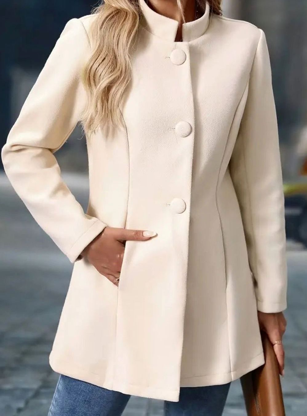 Amelie | Manteau d'hiver pour femmes avec boutons, col montant, coupe longue élégante