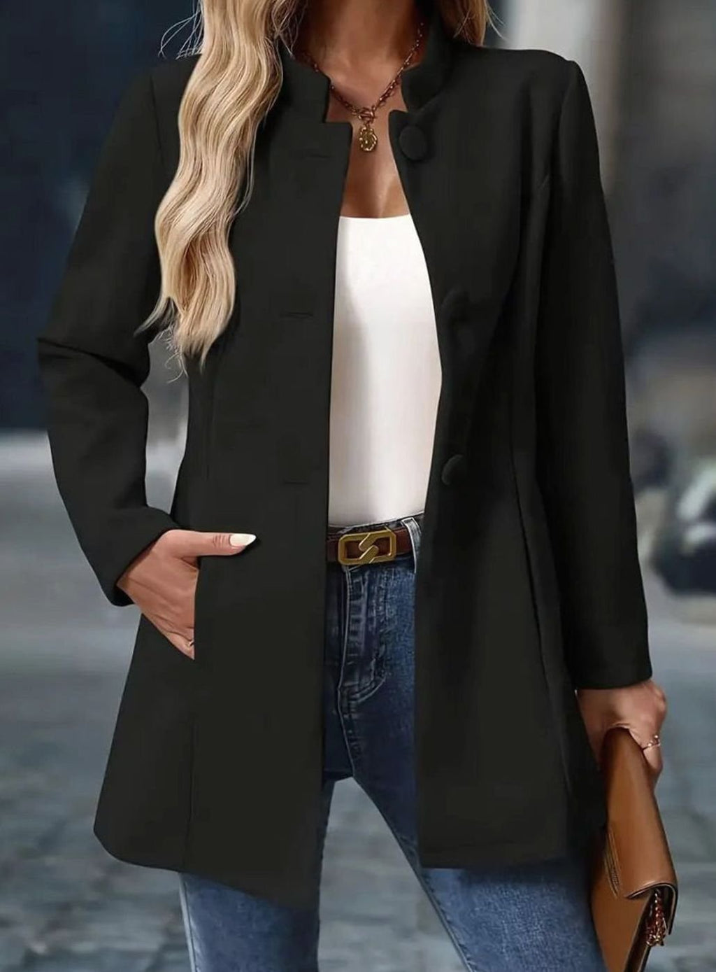 Amelie | Manteau d'hiver pour femmes avec boutons, col montant, coupe longue élégante