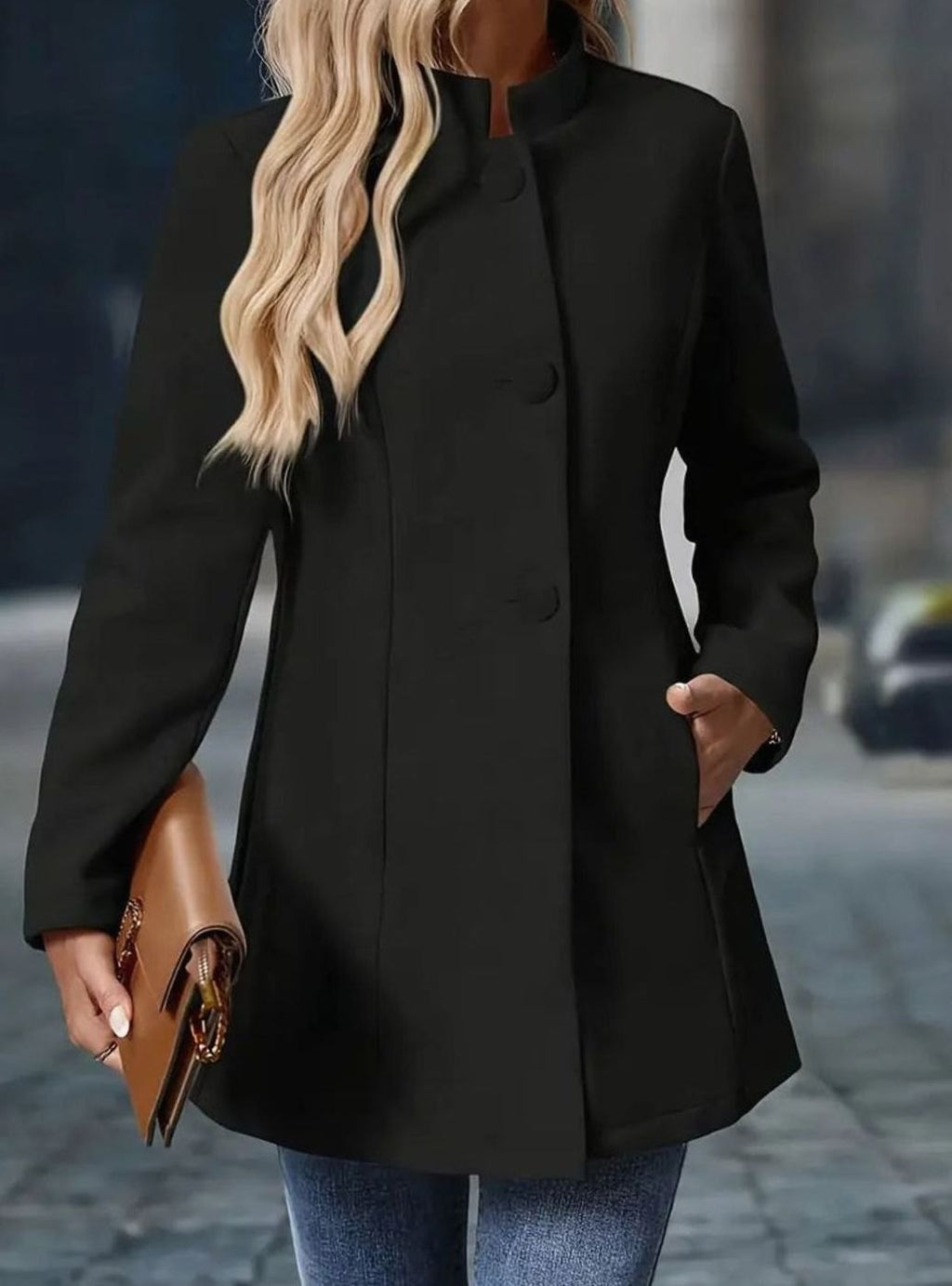 Amelie | Manteau d'hiver pour femmes avec boutons, col montant, coupe longue élégante