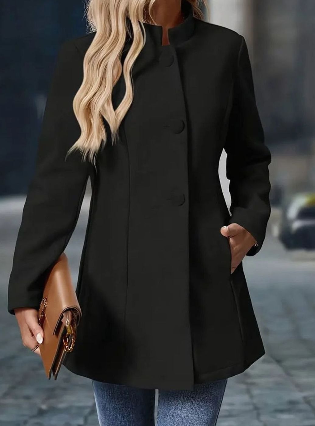 Amelie | Manteau d'hiver pour femmes avec boutons, col montant, coupe longue élégante