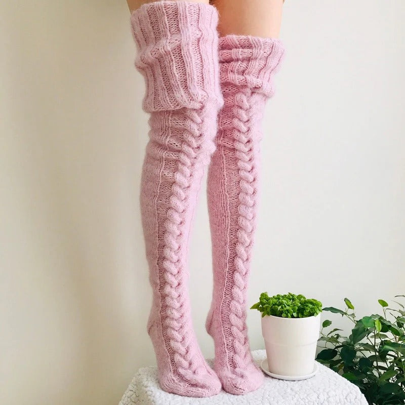 Chaussettes d'hiver pour femmes - Chaussettes thermiques douces jusqu'aux genoux pour les jours froids