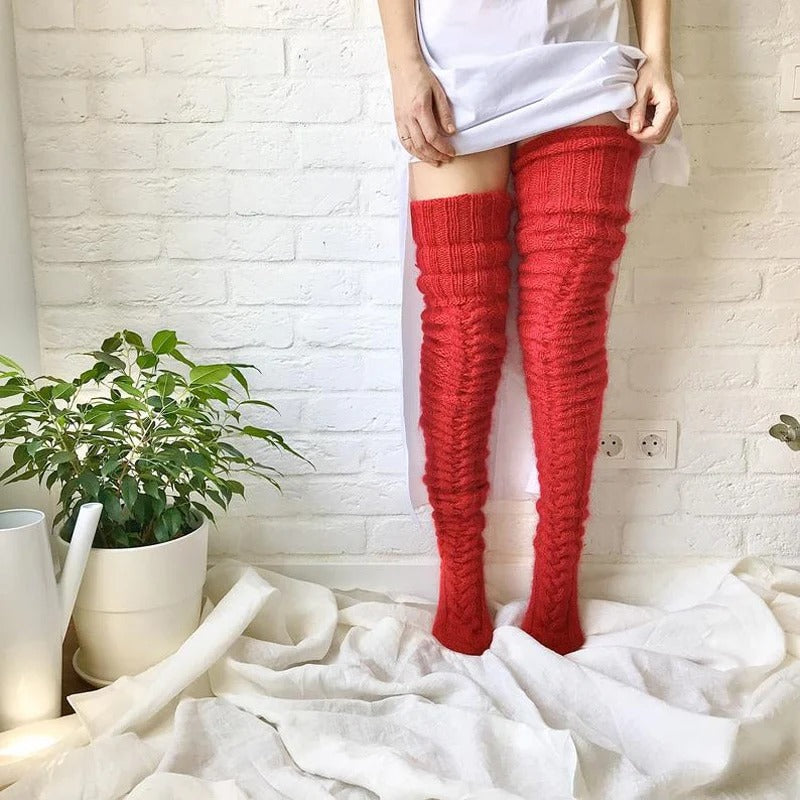 Chaussettes d'hiver pour femmes - Chaussettes thermiques douces jusqu'aux genoux pour les jours froids