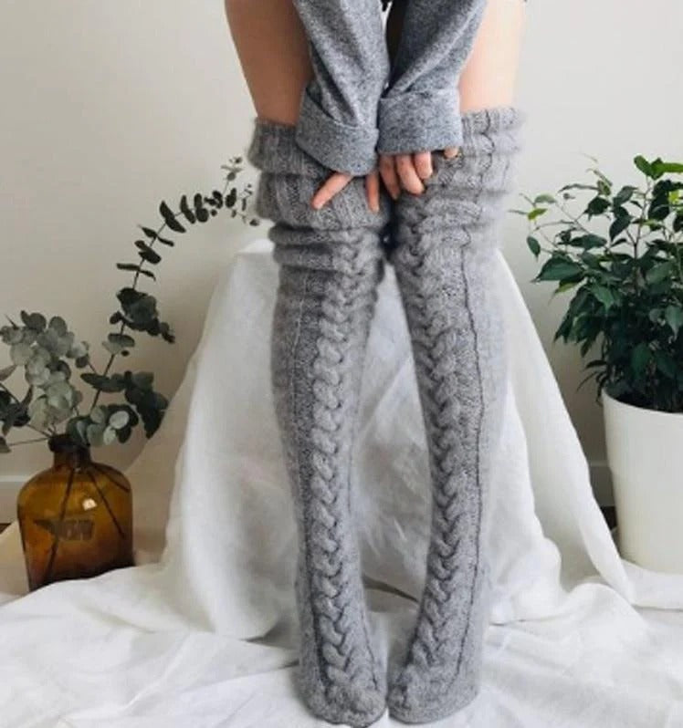 Chaussettes d'hiver pour femmes - Chaussettes thermiques douces jusqu'aux genoux pour les jours froids