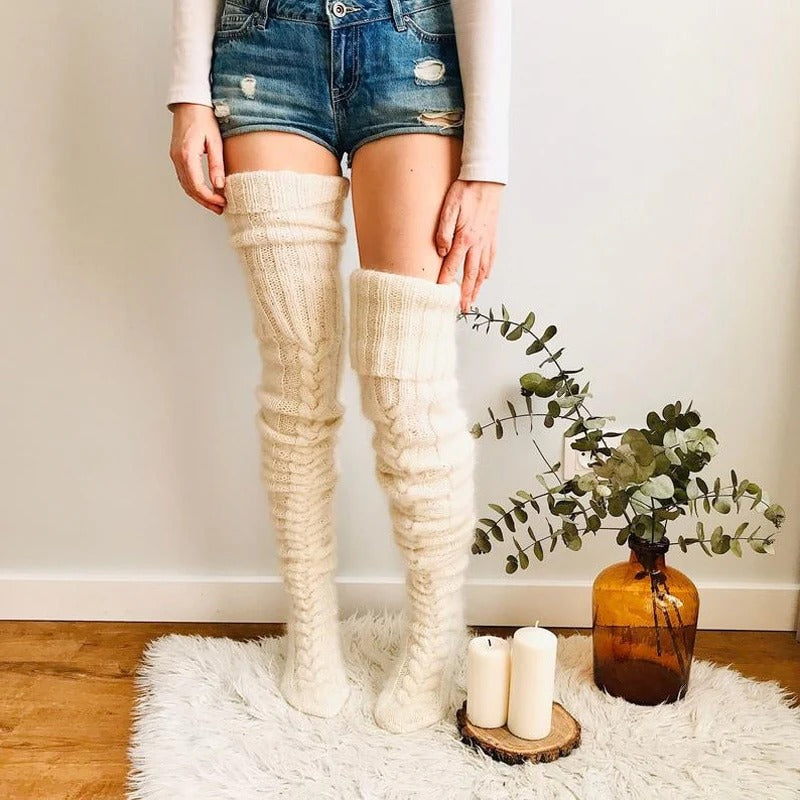 Chaussettes d'hiver pour femmes - Chaussettes thermiques douces jusqu'aux genoux pour les jours froids