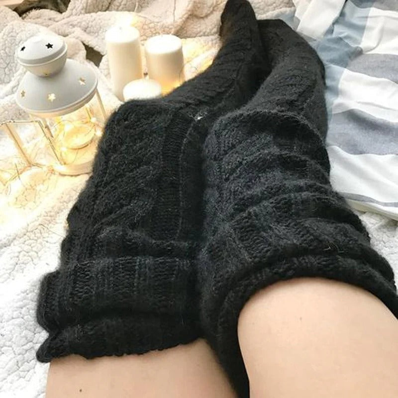 Chaussettes d'hiver pour femmes - Chaussettes thermiques douces jusqu'aux genoux pour les jours froids