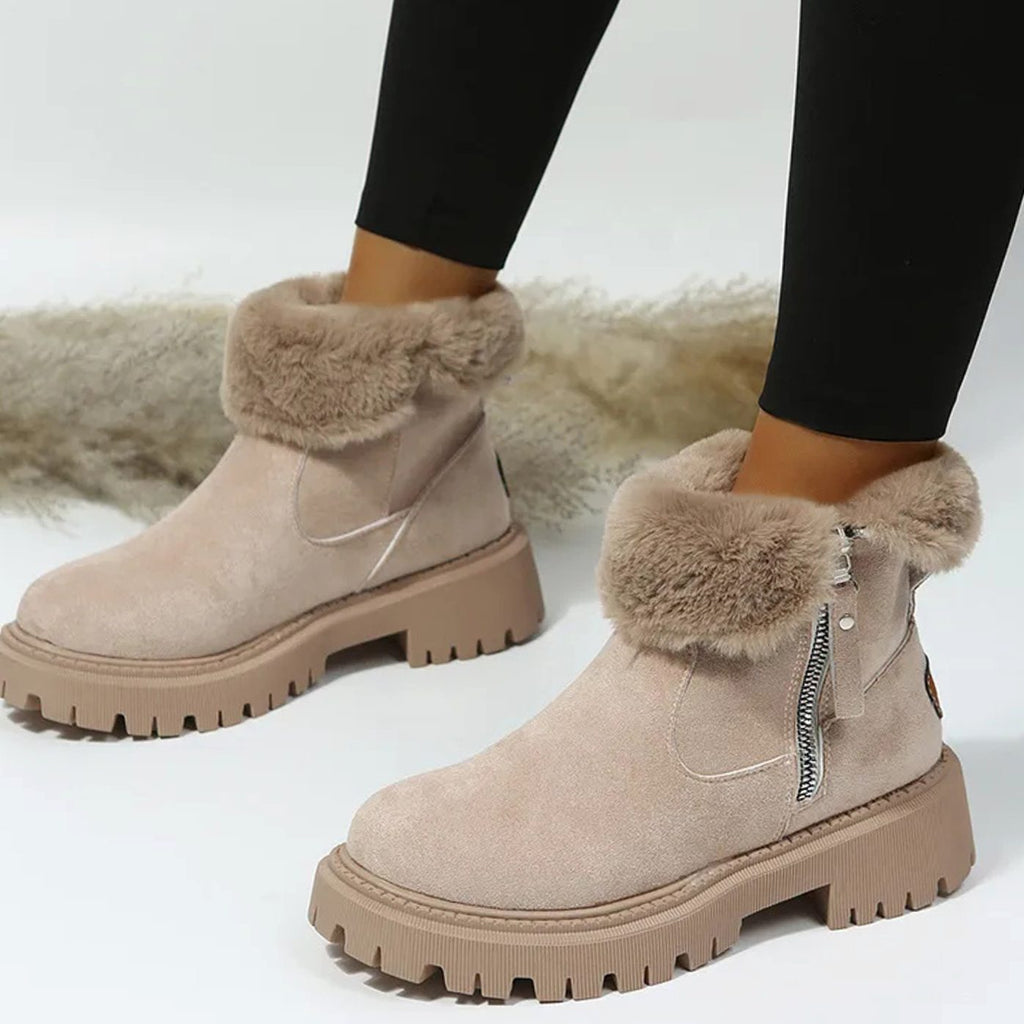 Leonie | Bottes d'hiver pour femmes avec col en fourrure, semelle compensée, fermeture éclair